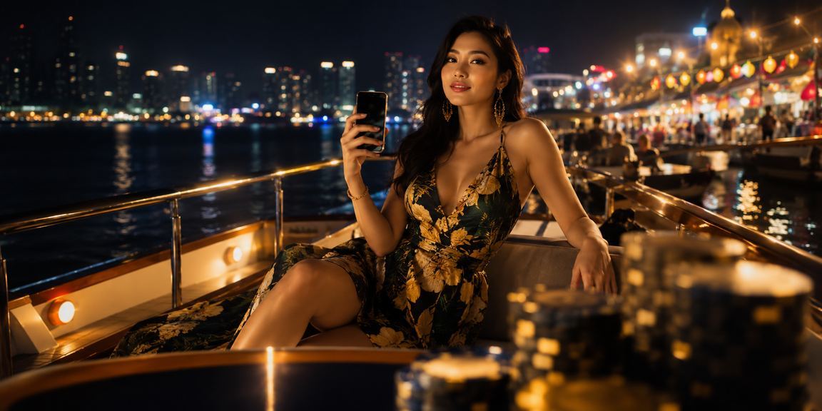 Cảnh chợ đêm Vũng Tàu với người dùng trải nghiệm casino trên điện thoại di động